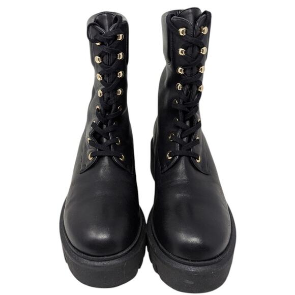 Stuart Weitzman Black Leather Platform Combat Boots Size 7.5 Lug Sole - Picture 3 of 5